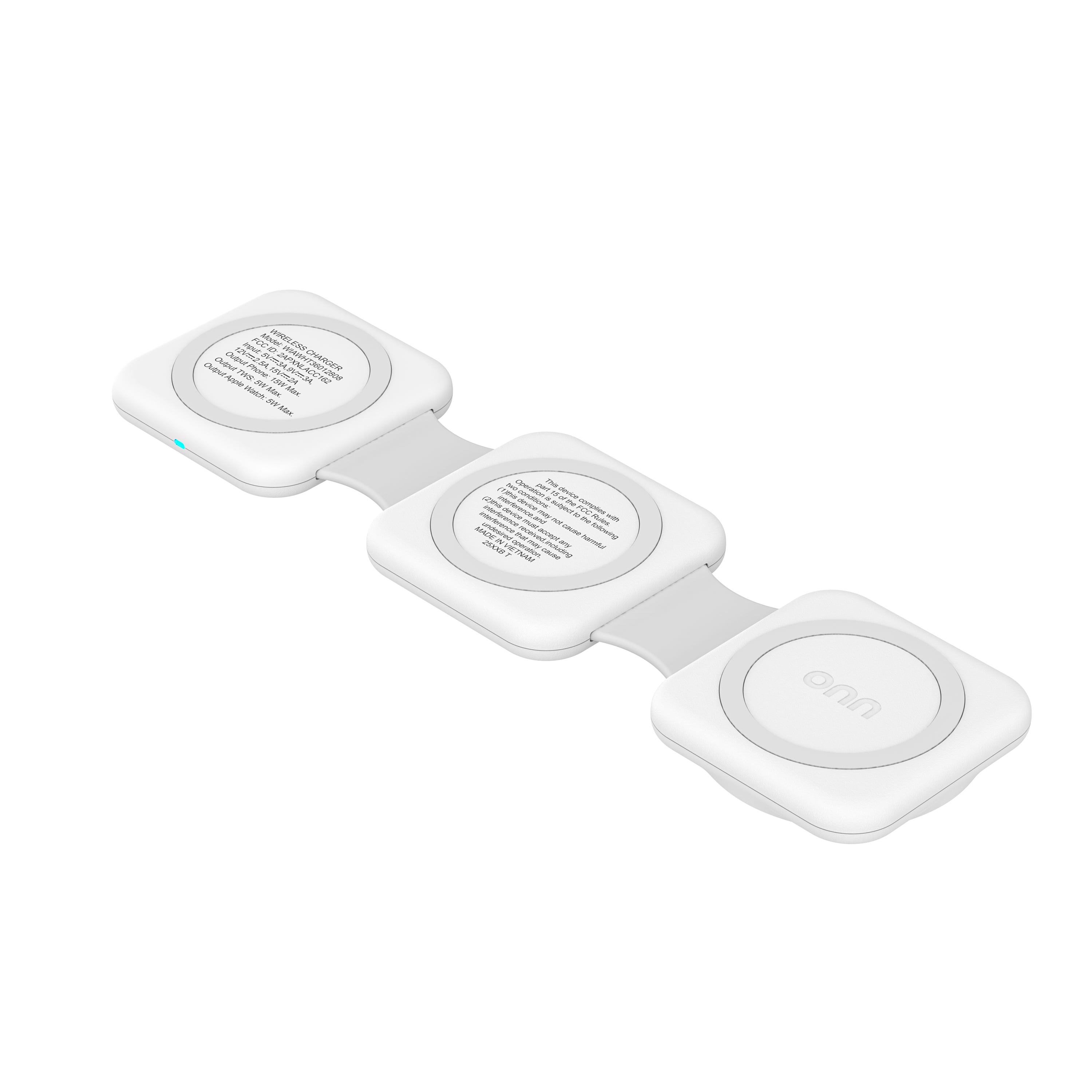 onn 3-in-1 Wireless Charging pad– Foldable Design with Wall Adapter & Cable, White – Compatible with iPhone 17/16/15/14/13/12, Apple Watch, AirPods and other Qi enabled devices