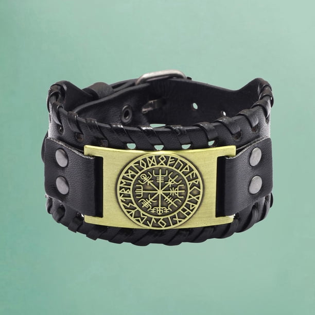 Brazalete Ajustable de cuero PU con Runas Nórdicas para Hombre perfecl