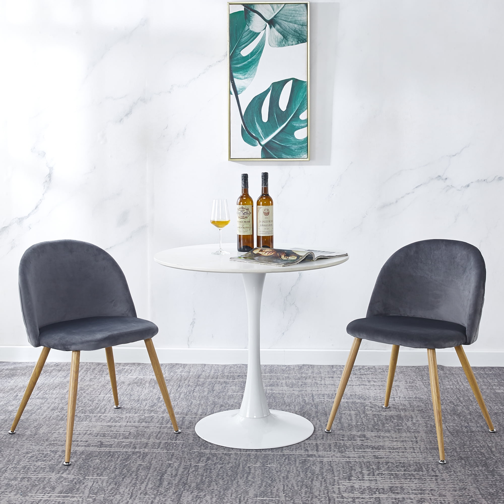 Kepooman Set of 2 Velvet Upholstered Dining Chairs with Backrest, Gray Kepooman Set of 2 Velvet Upholstered Dining Chairs with Backrest, Gray