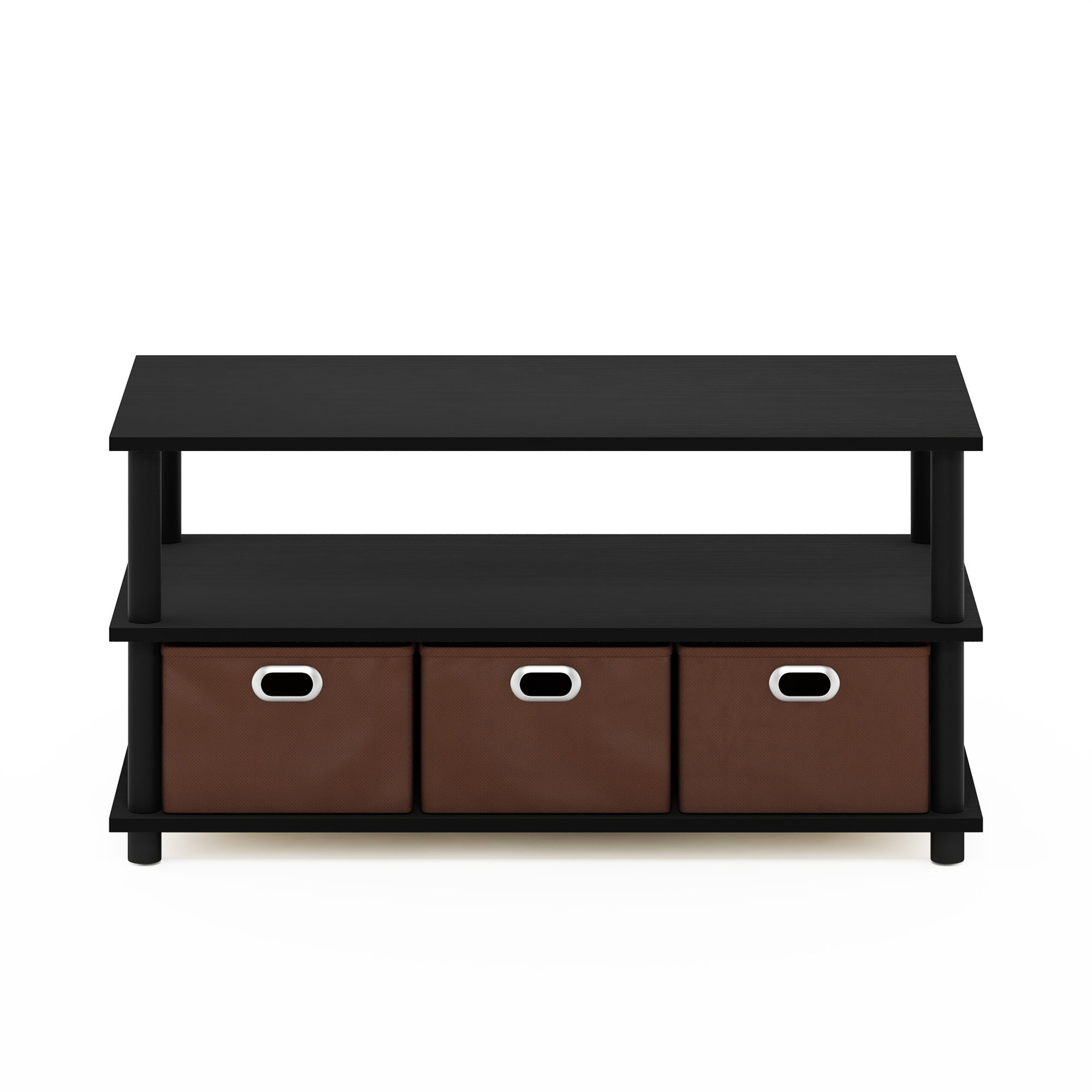 Furinno Contemporary Rectangular Wood Coffee Table with Storage, Black Oak/Brown