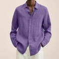 thumbnail image 2 of NECHOLOGY Mens T-Shirts Mens Long Sleeve Button Down Shirts Male Summer Cotton Solid Casual Plus Size Loose Shirt Mens Turn Down Collar Long Sleeve Shirt Purple L, 2 of 5