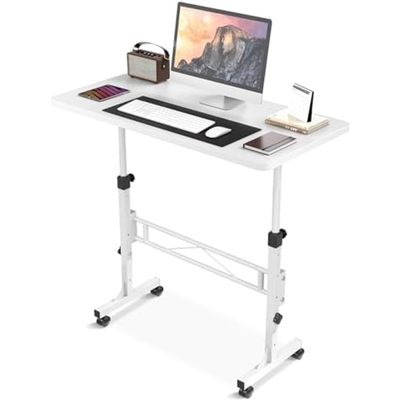 Small Standing Desk Adjustable Height, Mobile Stand Up Desk with Wheels, 32 Inch Portable Rolling Desks Computer Office Workstations for Walking Pad Treadmill White