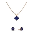 thumbnail image 2 of Paris Jewelry 18K Rose Gold 1/2ct Blue Sapphire Princess Cut 18 Inch Necklace and Round Earrings Set Plated, 2 of 2