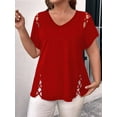 thumbnail image 3 of Womens Short Sleeve Tunic Tops Cut Out V Neck Dressy Casual Loose Fit Long Tops Red L, 3 of 5