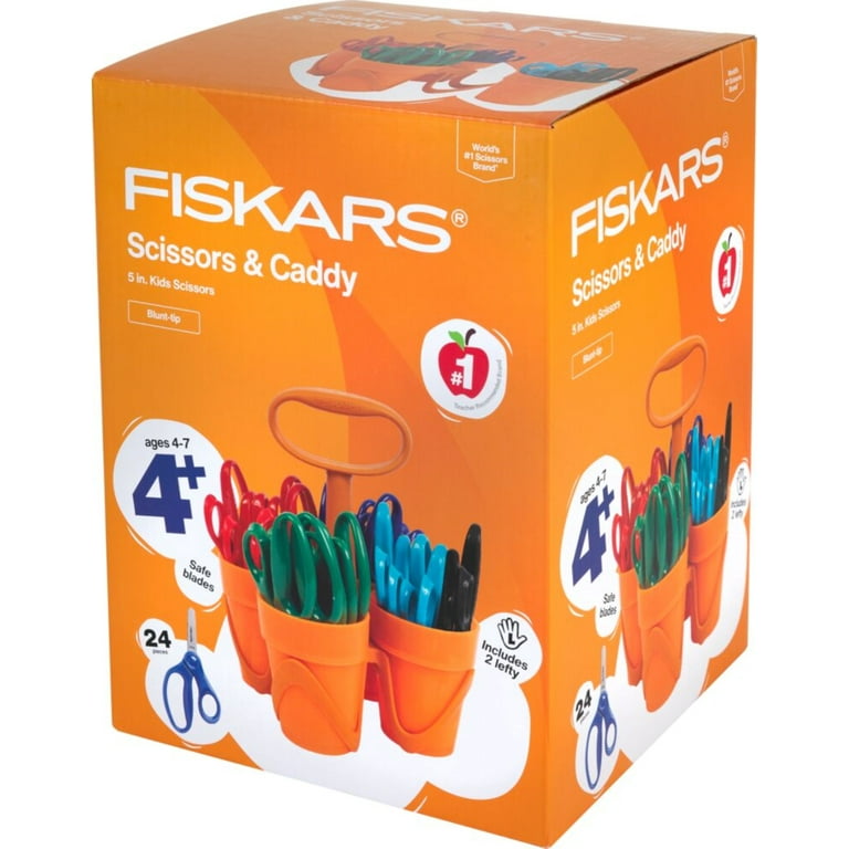 Fiskars Blunt-Tip Kids Scissors 24-Pack With Storage Caddy - Safety Scissors For Ages 4-7