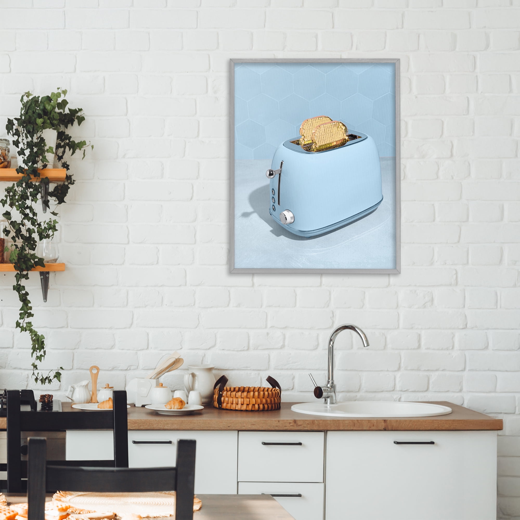 Stupell Industries Golden Disco Toaster Over Gray Framed Giclee Art, design by LISH Creative