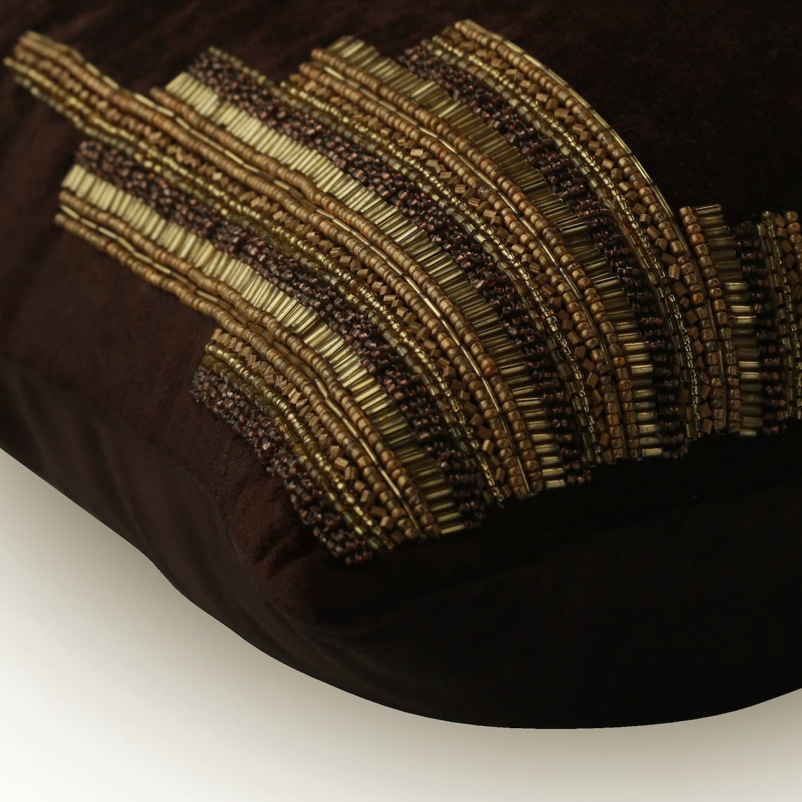 Brown 12"x16" (30x40 cm) Lumbar Pillow Covers, Leather Chenille Abstract, Beaded Oblong Pillow Covers, Abstract Pattern Modern Style - Temple Gold