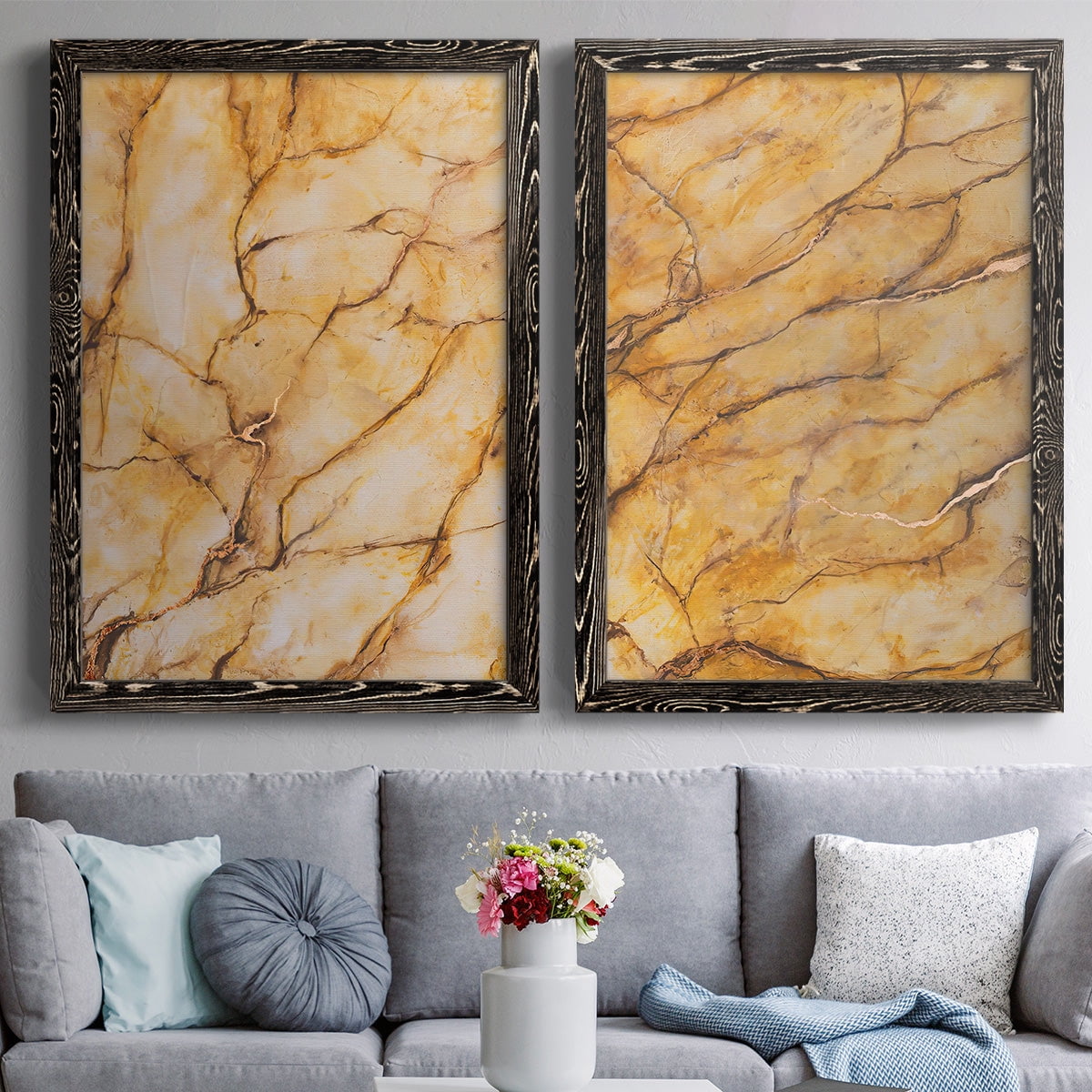 Yellow Marble I - Premium Framed Canvas 2 Piece Set - Ready to Hang