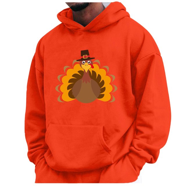 toraway Oversized Sweatshirt for Men Plus Size Men Hoodie Thanksgiving Letter Print Pocket Drawstring Print Hoodie S