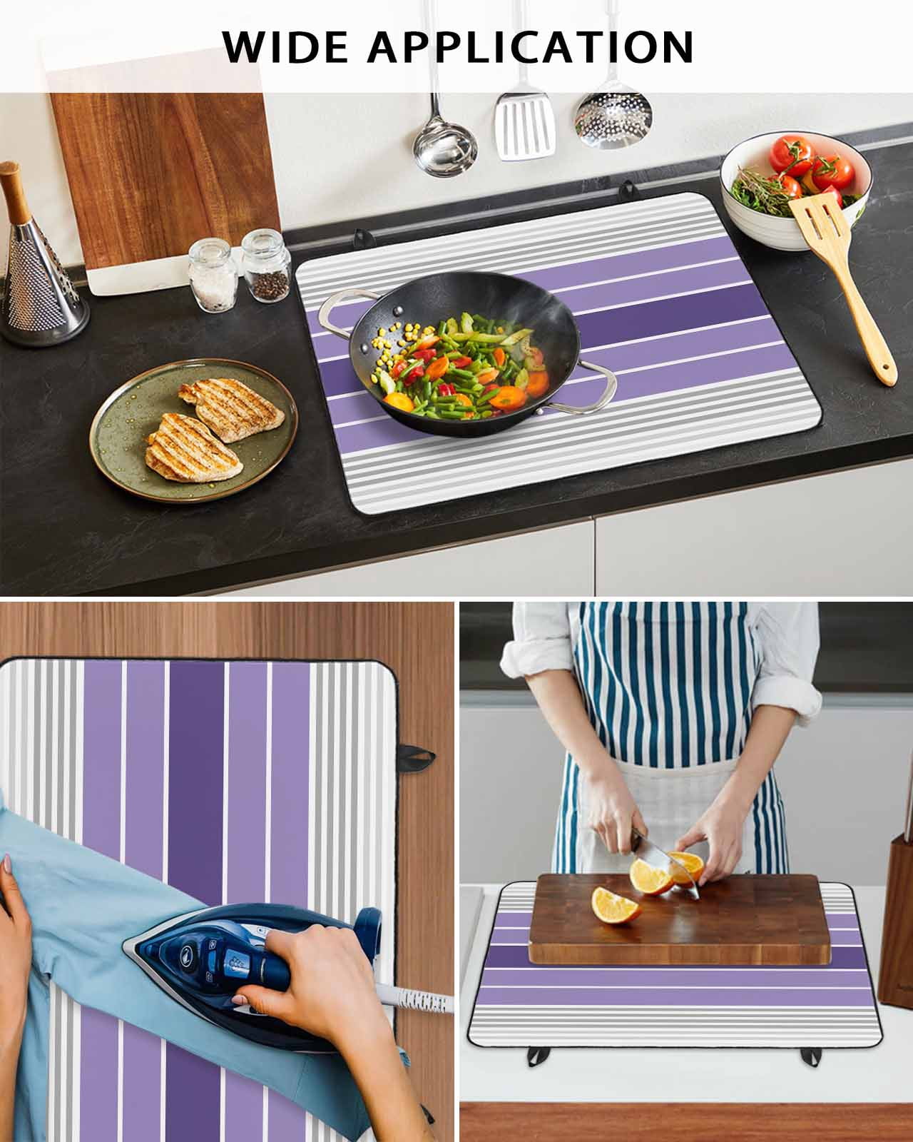 nqOlkjepod Large Induction Cooktop Protector Mat 36"x21", Purple Ombre Stripes Stove Top Covers for Electric Stove, Minimalist Gradient Lines Texture Stove Burner Cover Mats, Glass Top Stove Cover