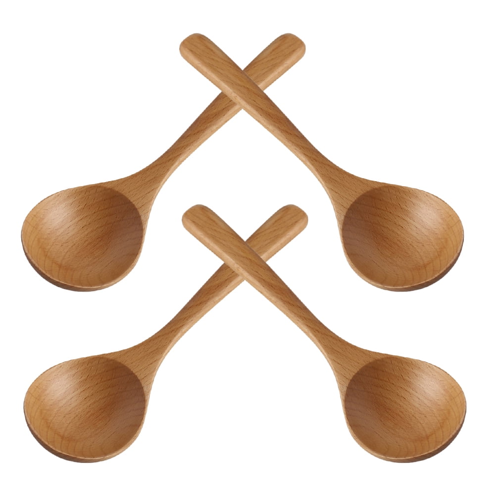 WRITWAA 4Pcs Japanese Style Wooden Soup Spoons Beech Wood Kitchen Utensils for Versatile Use