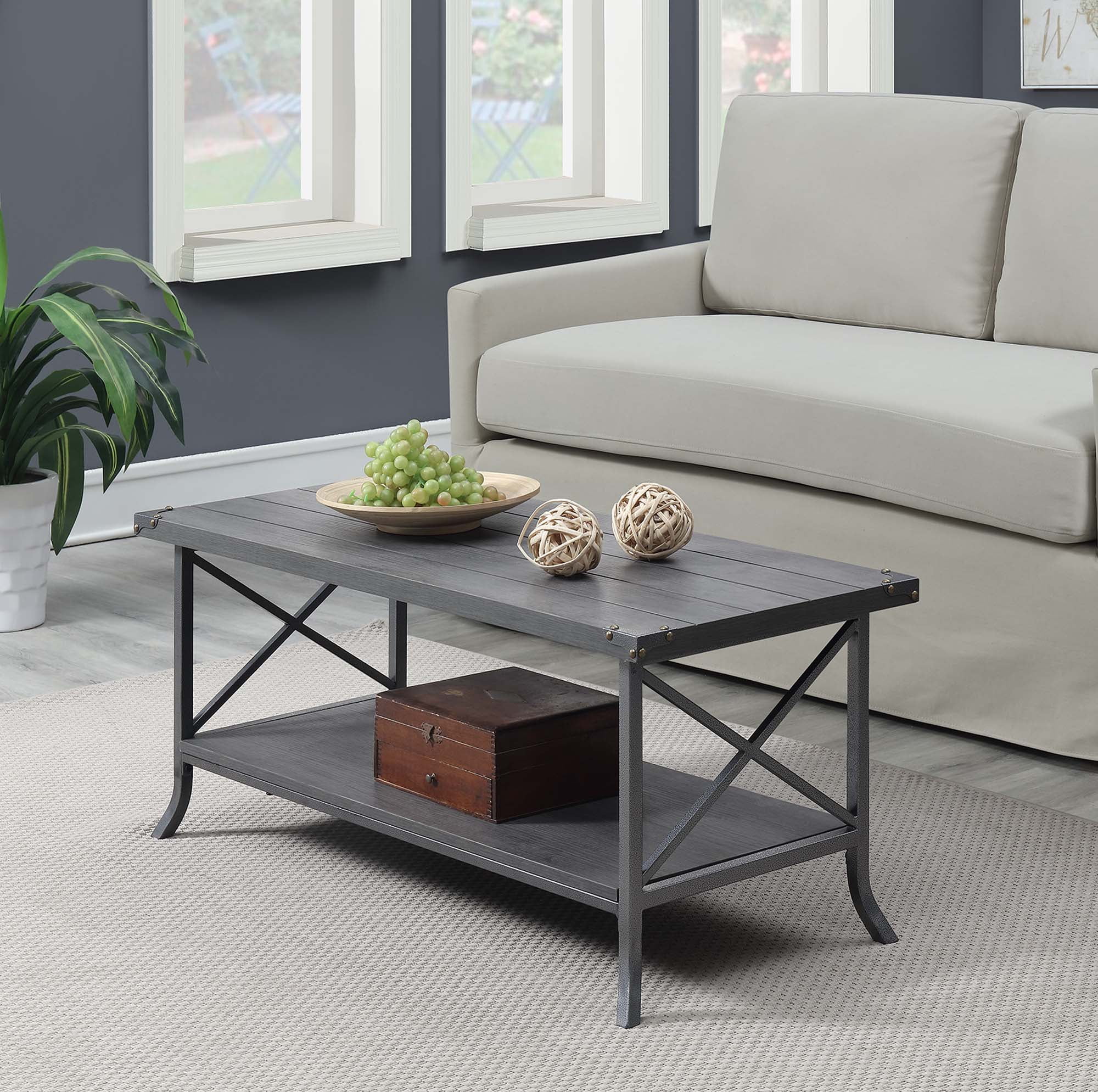 Convenience Concepts Brookline Coffee Table Charcoal Slate Gray Frame