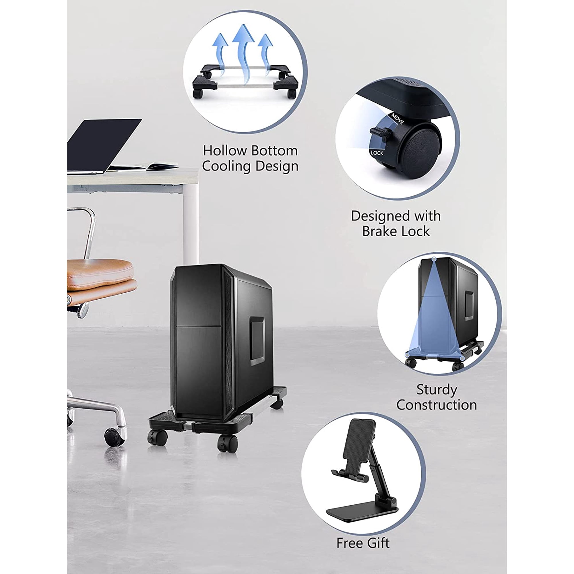 Pc Accessories Gaming CUISIBOT Adjustable Large Computer Tower Stand 7.9 To 10.2 Inch Wide, Mobile PC Stand For Most Desktop Towers, Steel CPU Stand With Locking Caster Wheels, Gaming PC Holder,PC Cart