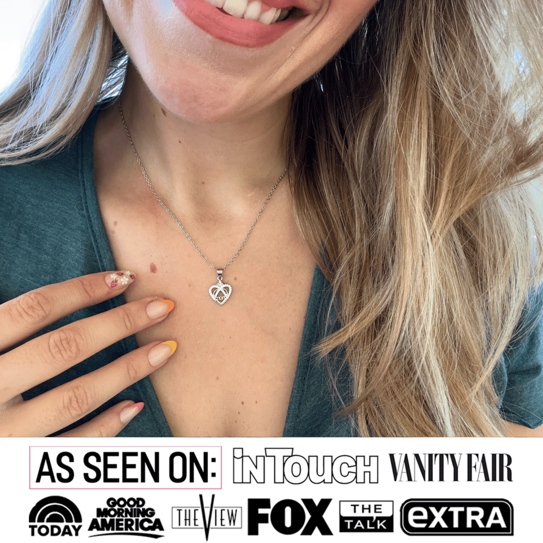 Cate & Chloe Jenna 18k White Gold Plated Mom Heart Necklace with Simulated Diamonds for Women