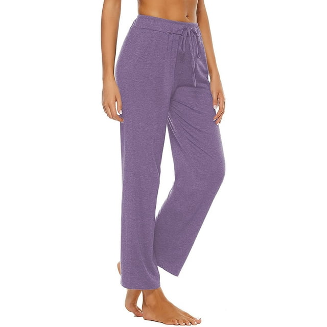 Womens Comfy Lounge Pants Loose Yoga Pants Cotton Blend Soft Drawstring Wide Leg Pants with Pockets
