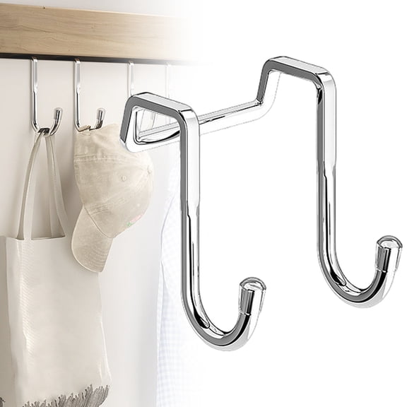 Over Door Hook Ecohintz Double S-Shaped Stainless Steel Over-Door Hooks - No-Drill Removable Cabinet & Drawer Hangers for Kitchen/Bathroom, Rustproof & Space-Saving Organizer, Stainless Steel Hanger