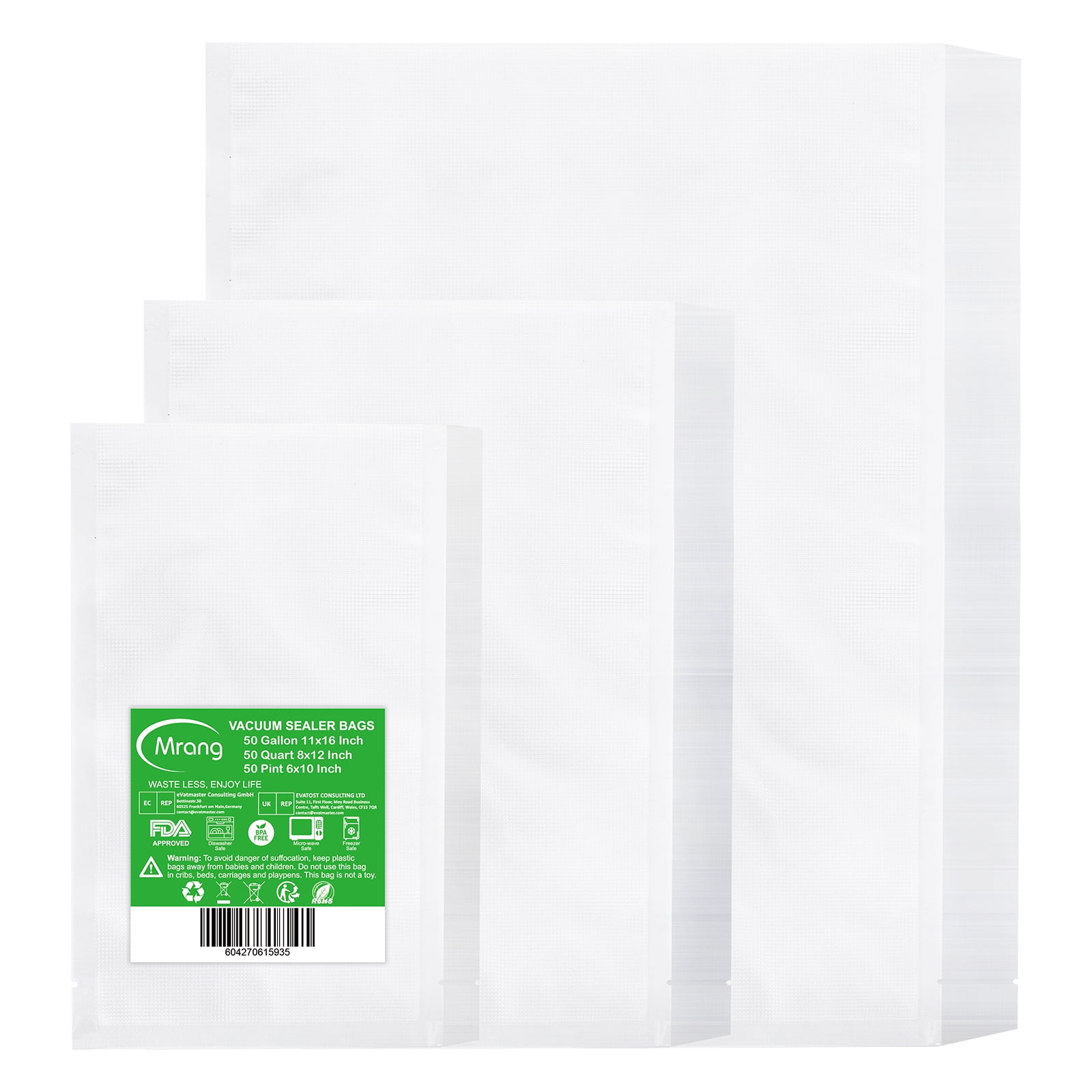 Food Saver Vacuum Sealer Bags 50 Gallon 11x16 Inch+50 Quart 8x12 Inch+