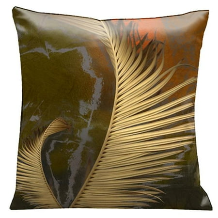 Lama Kasso 157S Antique Gold Ferns on Rich Olive Green Background 18 in. Square Micro-Suede Pillow