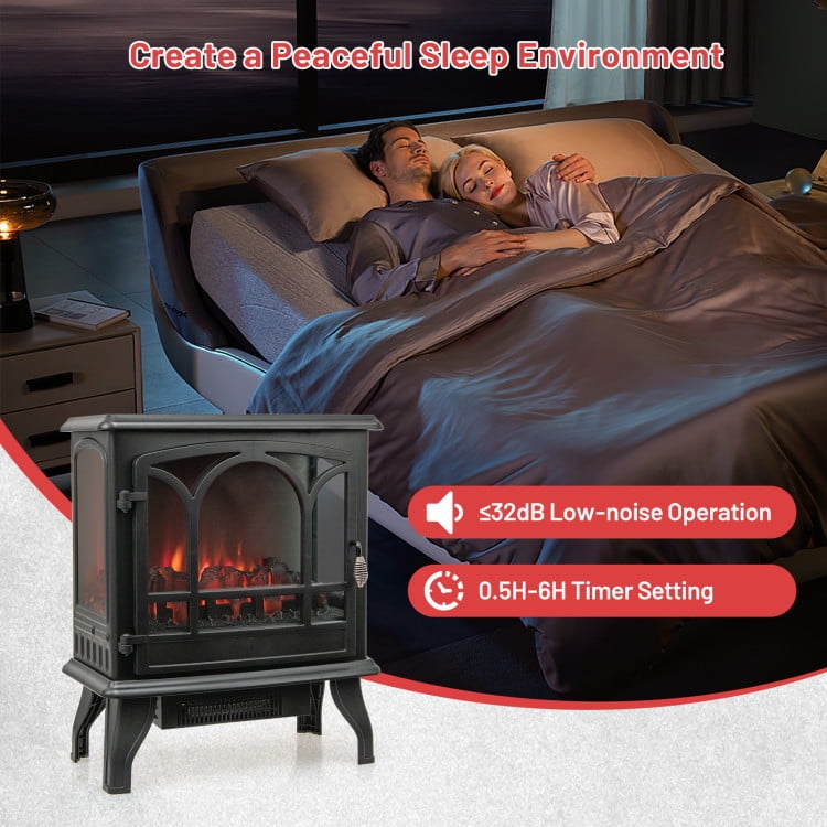 Barara King Fireplace Heater,  Indoor Fireplace, 1400W Electric Stove Heater with 3-Level Flame Effect and 3-Sided View-Black