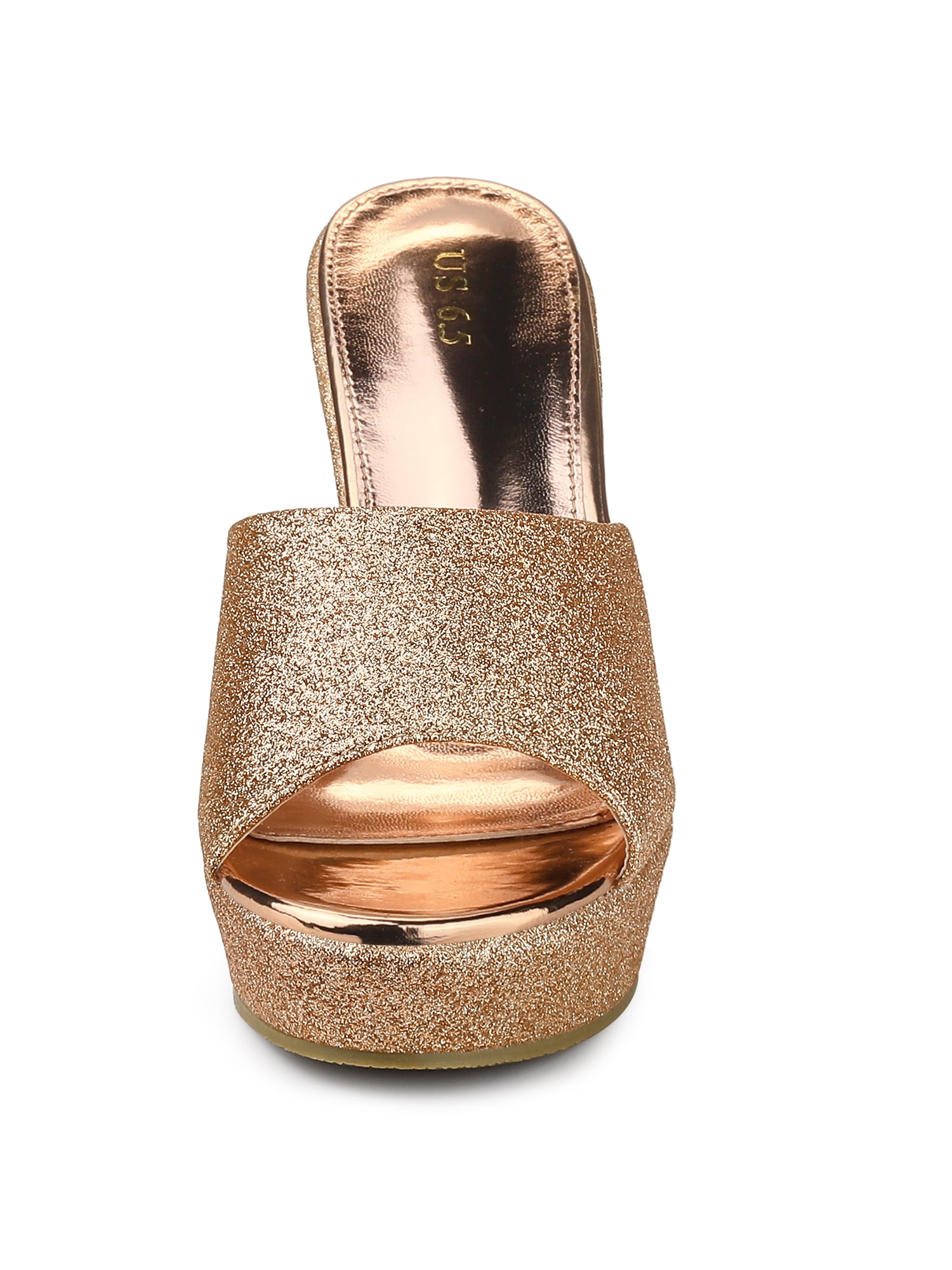 DARING DIVA Women's Glitter Platform Slip-on Wedge Heels Sandals Rose Gold 8.5