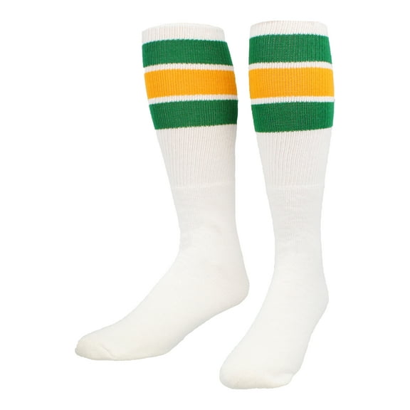 TCK Retro 3 Stripe Tube Socks (Kelly Green/Gold, Medium)