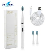 Electric USB Automatic Rechargeable Slim Sonic Plastic Toothbrush With 2 Brush-Heads,USB Power Cable and Adapter (White)