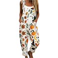 thumbnail image 2 of LINGLANG Halloween Womens Jumpsuit Ghost Pumpkin Print Sleeveless Overalls Tie Shoulder Straps Scoop Neck Loose Cuffed Leg Outfit, 2 of 4