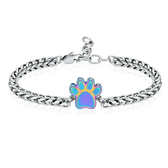 Paw Urn Locket Stainless Steel Adjustable Chain Link Bracelet Pet Memorial Funeral Urns Bracelets for Dog Cat Cremation Ashes Holder Keepsake Jewelry for Men Women