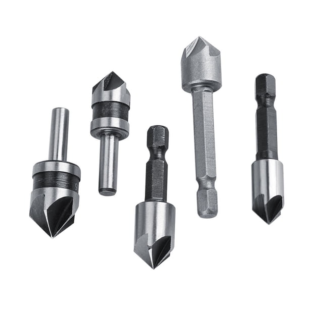 Juego de 5 Brocas Avellanadoras, Cortador de Biselado para Carpintería Industrial de Acero de Alta Velocidad Con 5 Flautas, Ideal para Taladrar, DeSbarbar, Adecuado Para Láminas