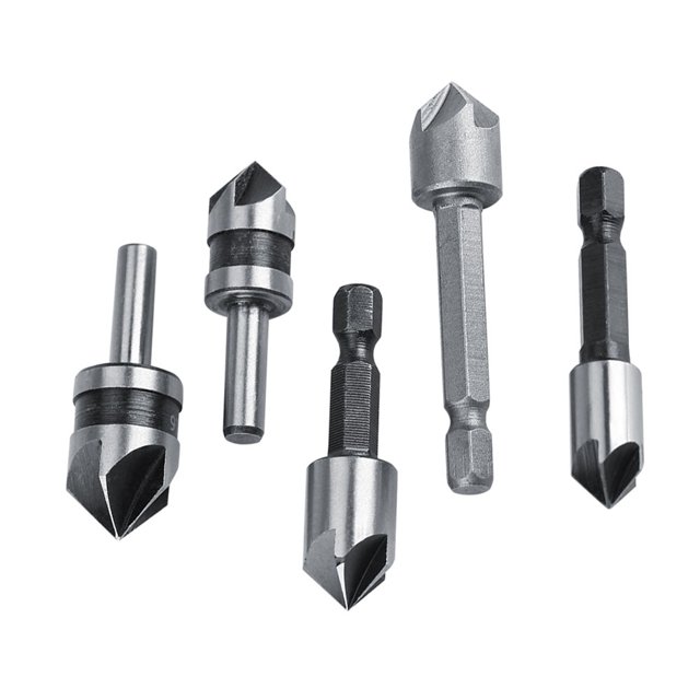 Juego de 5 Brocas Avellanadoras, Cortador de Biselado para Carpintería Industrial de Acero de Alta Velocidad Con 5 Flautas, Ideal para Taladrar, DeSbarbar, Adecuado Para Láminas