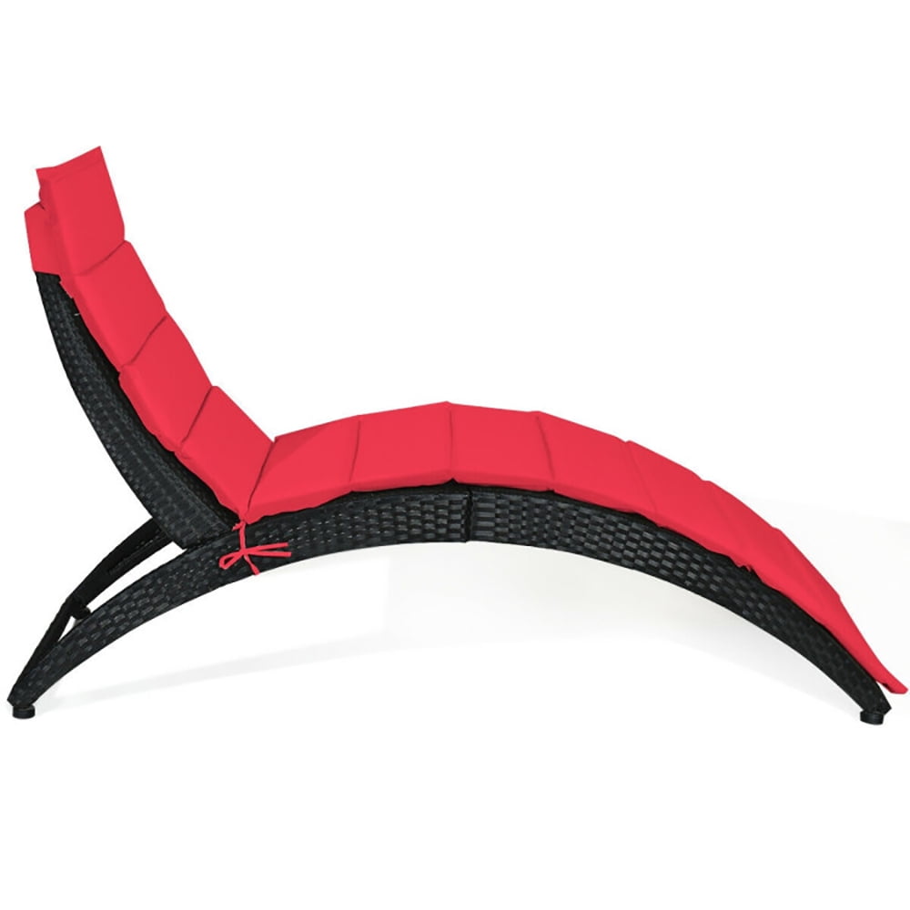 Aimee Lii Folding Patio Rattan Lounge Cushioned Portable Chair, Patio Loungers, Red