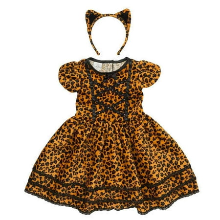 Koala Kids Toddler Girls Cat Costume Leopard Print Dress with Tail & Headband