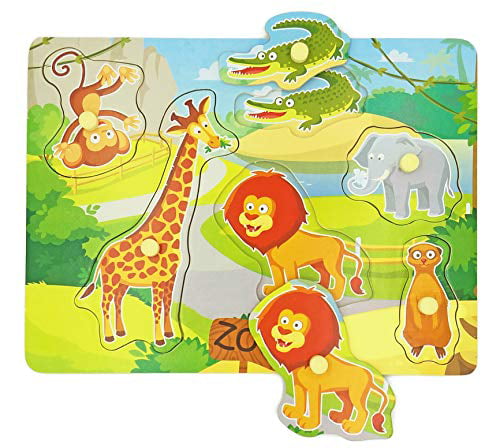 TKC394-S1 Animal Puzzle Wooden Zoo Animal Chunky Puzzle for Toddlers and above 