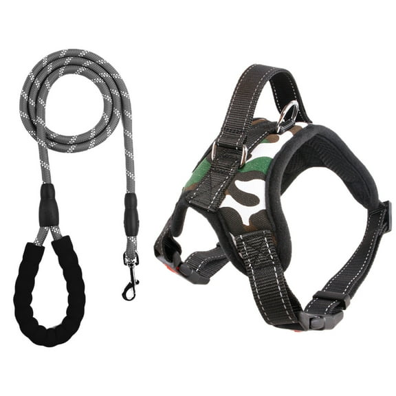 Harness Vest Breathable No Pull Dog Training Harness Adjustable Reflective Pet Harnesses for Pitbull Labrador Collars XL Size,White camouflage Harness Gray Leash
