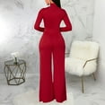 thumbnail image 6 of Womens Long Sleeve Turtleneck Jumpsuit for Casual Work Elegant Solid Color Loose Wide Leg Pants Cocktail Rompers, 6 of 7