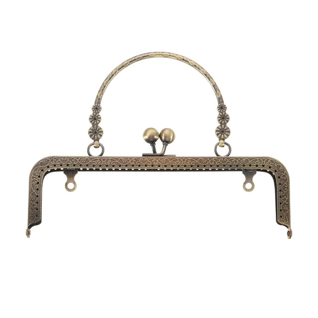 Marco de Bolso de Metal Uxcell, 20cm/7.9" Marco Rectangular Retro con Cierre de Beso Grabado para Fabricación de Bolsos (Bronce)