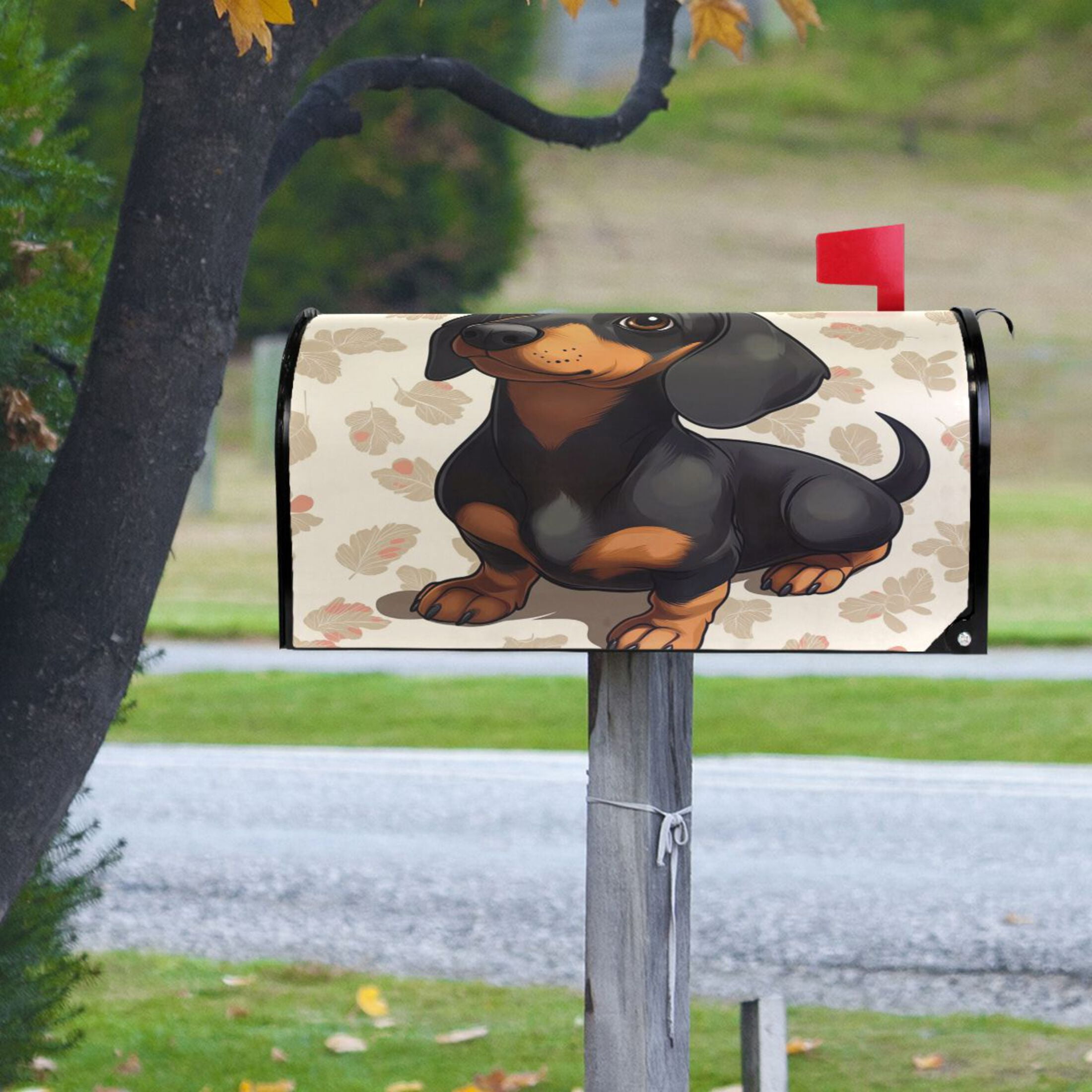 WOBOGO Dachshund Pattern Mailbox Cover Magnetic for Garden Yard Home Decor Standard Size 25.4×20.78in