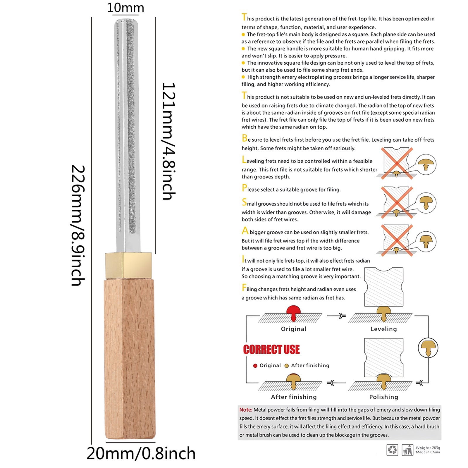 FEAMOS Guitar Fret Crowning File Fret Edges File with Fret Protector Side Repairing & Luthier Leveling Dressing Tool Enduring