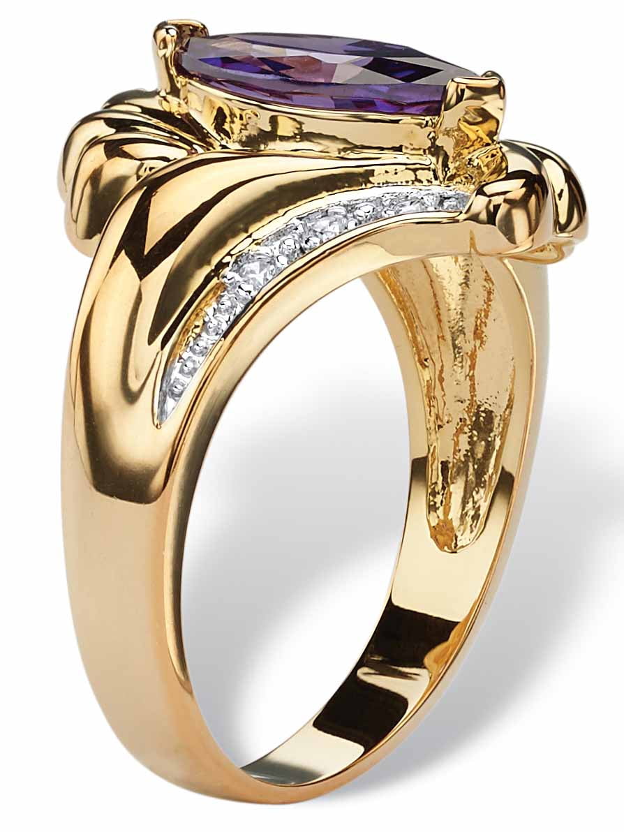 2.05 TCW Marquise-Cut Simulated Purple Amethyst Bypass Cocktail Ring Gold-Plated