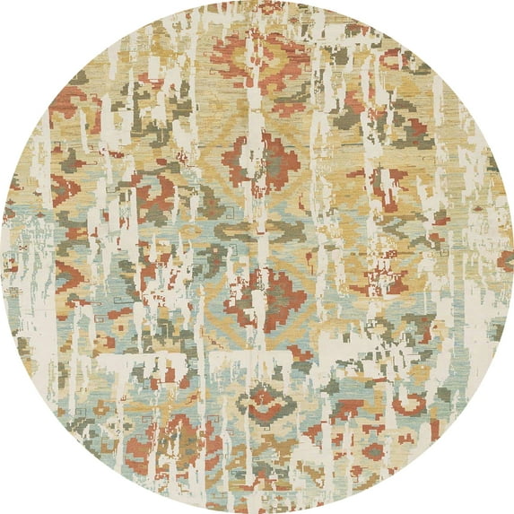 Ahgly Company Indoor Round Abstract Metallic Gold Oriental Area Rugs, 8' Round