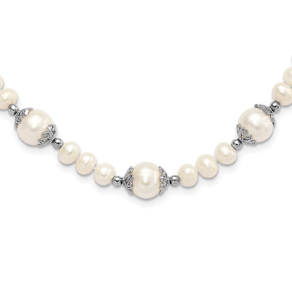 Auriga Fine Jewelry 925 Sterling Silver Rhod-plated 6-9 mm FW Cultured Pearl 5-station Necklace for Women 18"