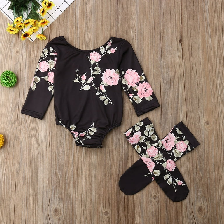 Canrulo Newborn Baby Girls Floral Bodysuit Long Sleeve Jumpsuit