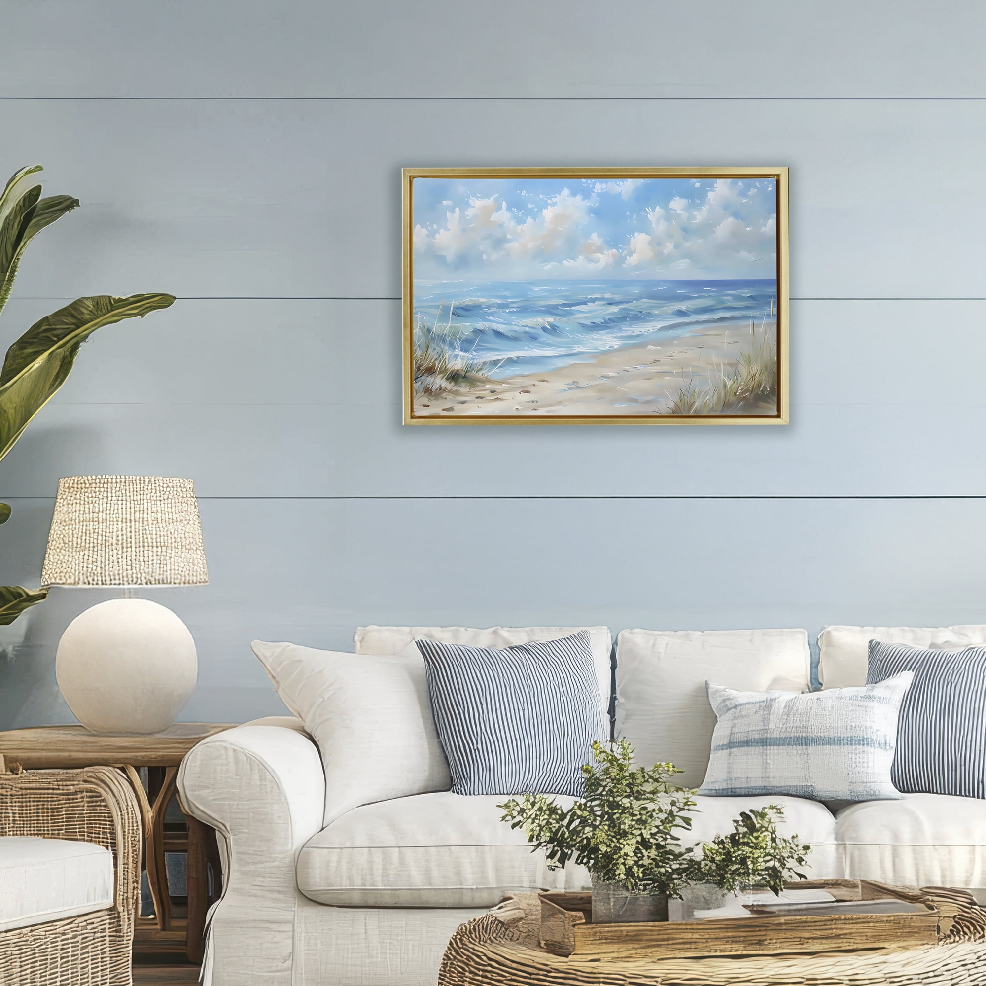 Stupell Industries Coastal Tranquility Horizon Gold Framed Floater Canvas Wall Art, design by Creative Studio