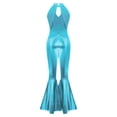 thumbnail image 4 of TiaoBug Sparkle Sequin Jumpsuit 70s Outfits for Girls Sleeveless Metallic Bell Bottom Romper Disco Dance Wear Light Blue 4, 4 of 7