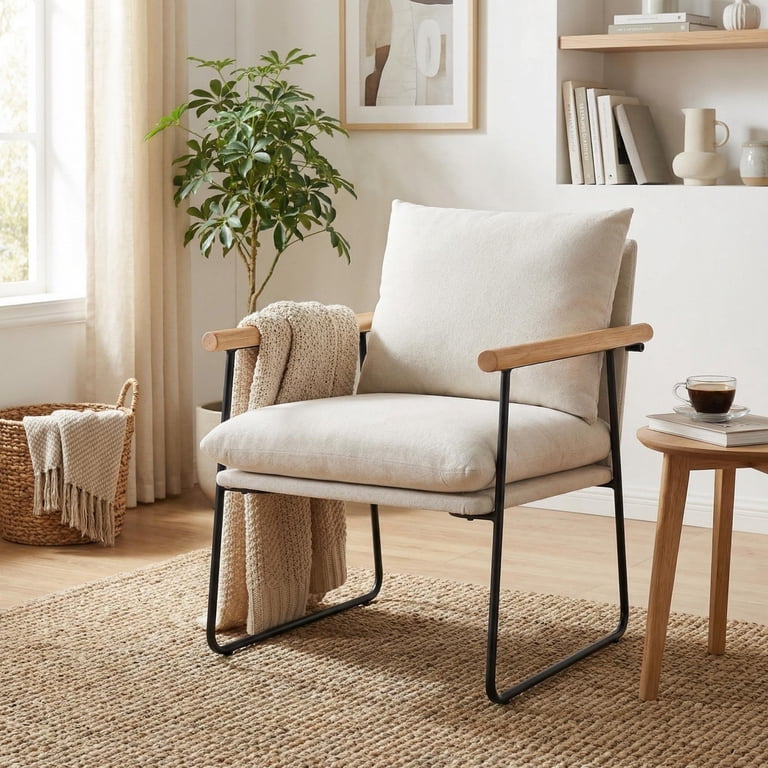 Vinform Modern Accent Chair with Removable Cushion, Milk White photo 3