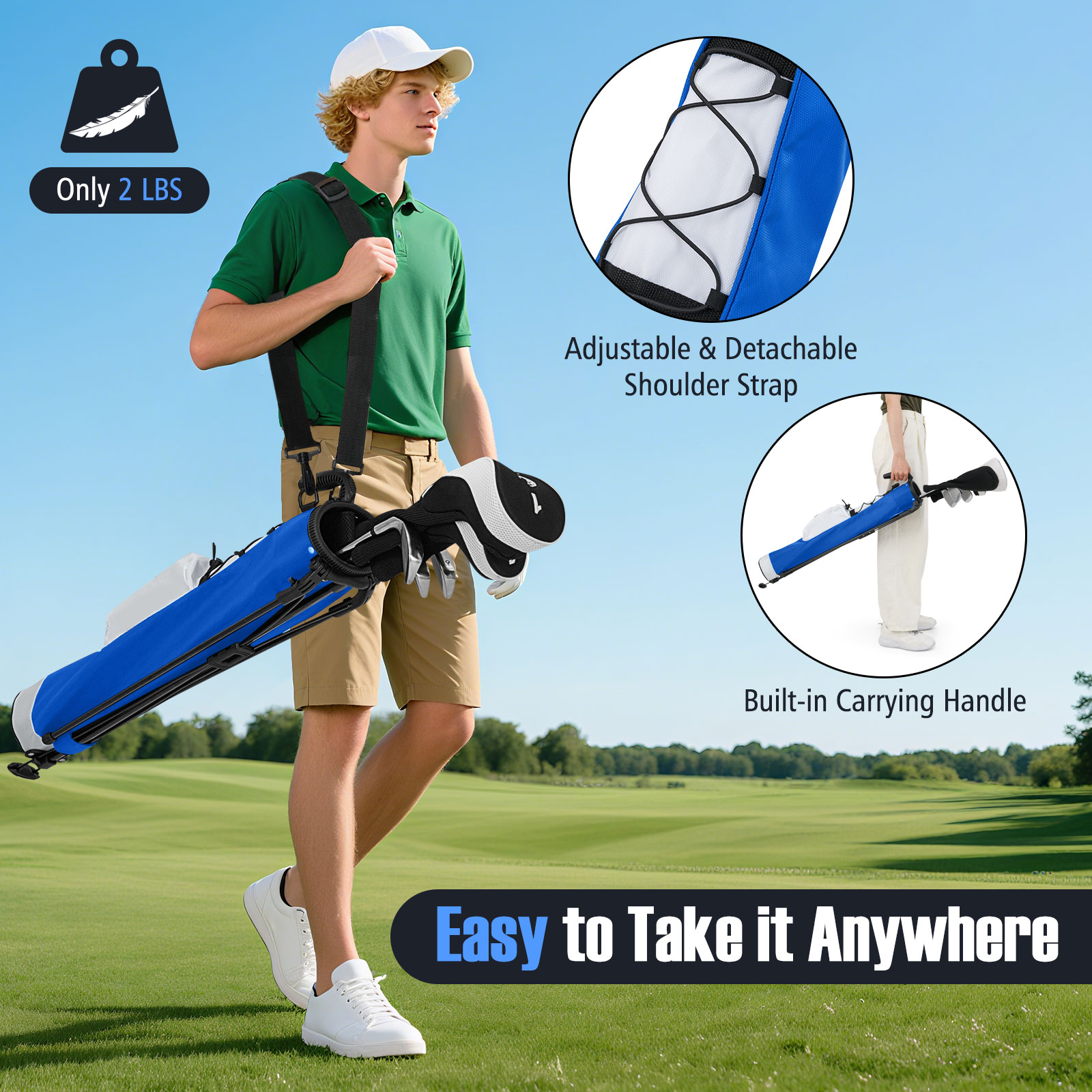 Gymax Lightweight Golf Stand Bag Par 3 & Executive Courses Carry Bag Shoulder Strap White