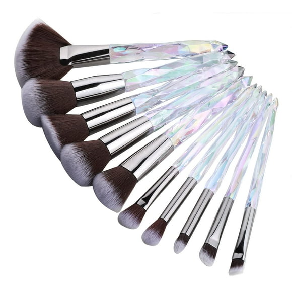 Kingtree Crystal Makeup Brush RRF12 Set, 10PCS Sparkling Makeup Brushes Premium Synthetic Bristles Foundation Blush Concealer Eyeshadow Make Up Brush for Women Girls