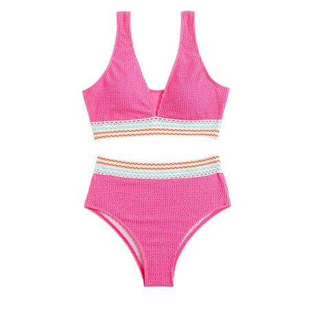 Arnsht Women s High Waisted Bikini Sets Sporty Two Piece Swimsuits Summer Color Block Cheeky High Cut Bathing Suits Pink S