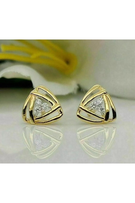 1 Ct Round Cut Lab Created Diamond Triangle Pretty Wedding Stud Earrings 14k Yellow Gold Plated