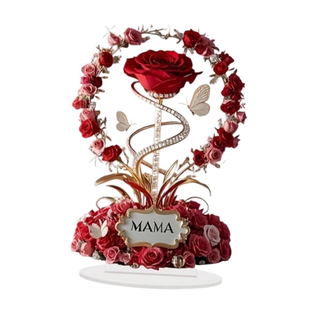 Letrero de ramo de rosas acrílico 2D con base, regalo para mamá, centro de mesa, adorno artesanal para estantería, escritorio, vacaciones